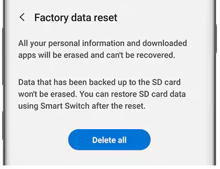 factory reset android from settings