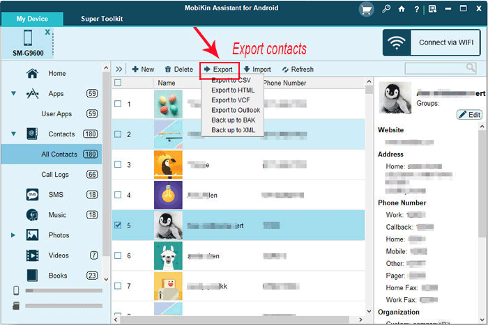 transfer android contacts to pc